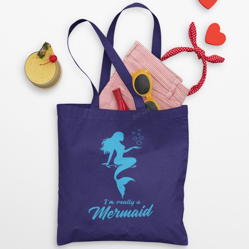 🆕I'm Really A Mermaid Navy Canvas Tote Bag